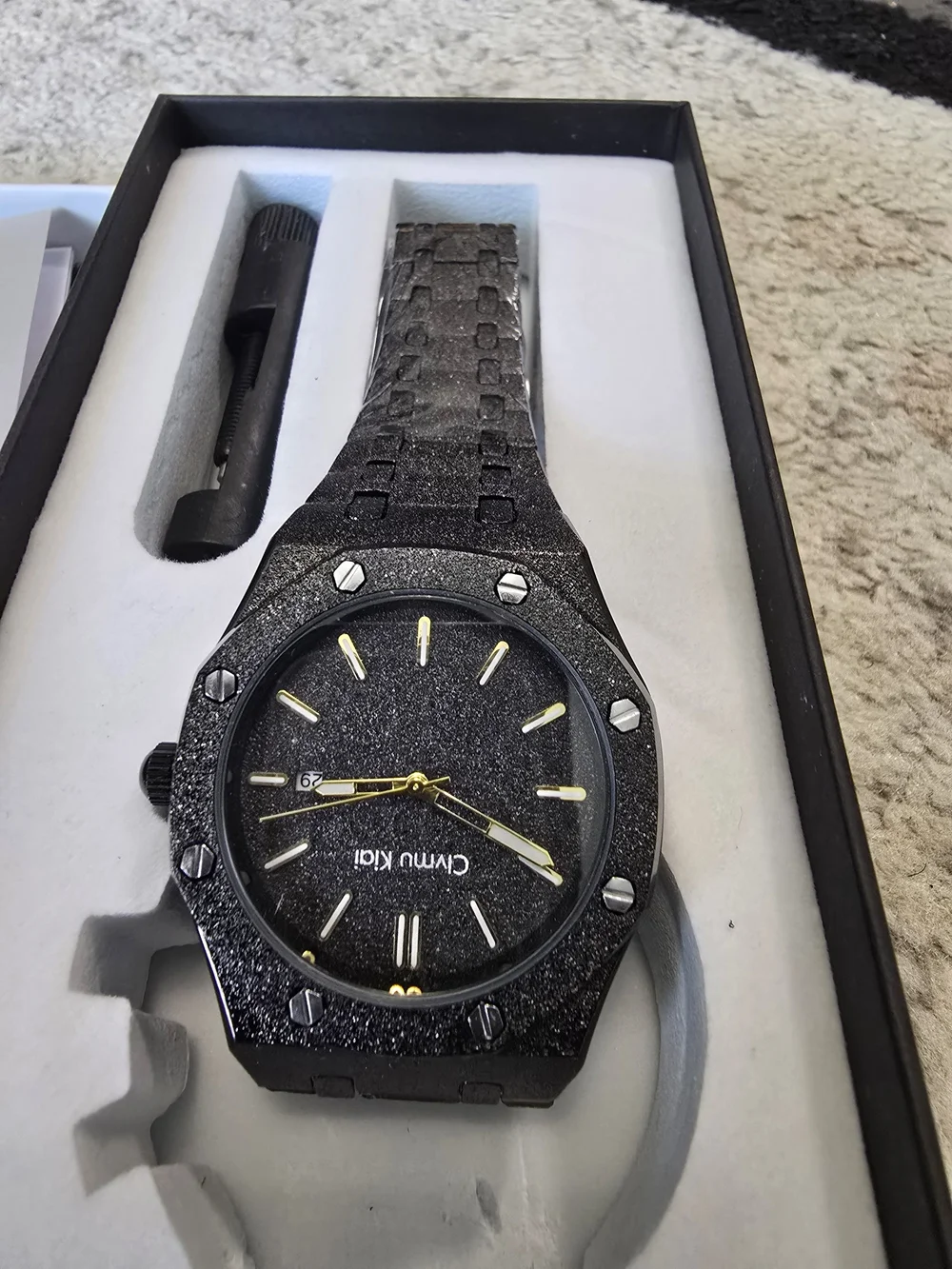 Men's Black Textured Metal Watch